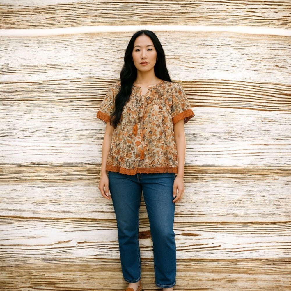 Miss Me Floral Top in Brown and Orange
